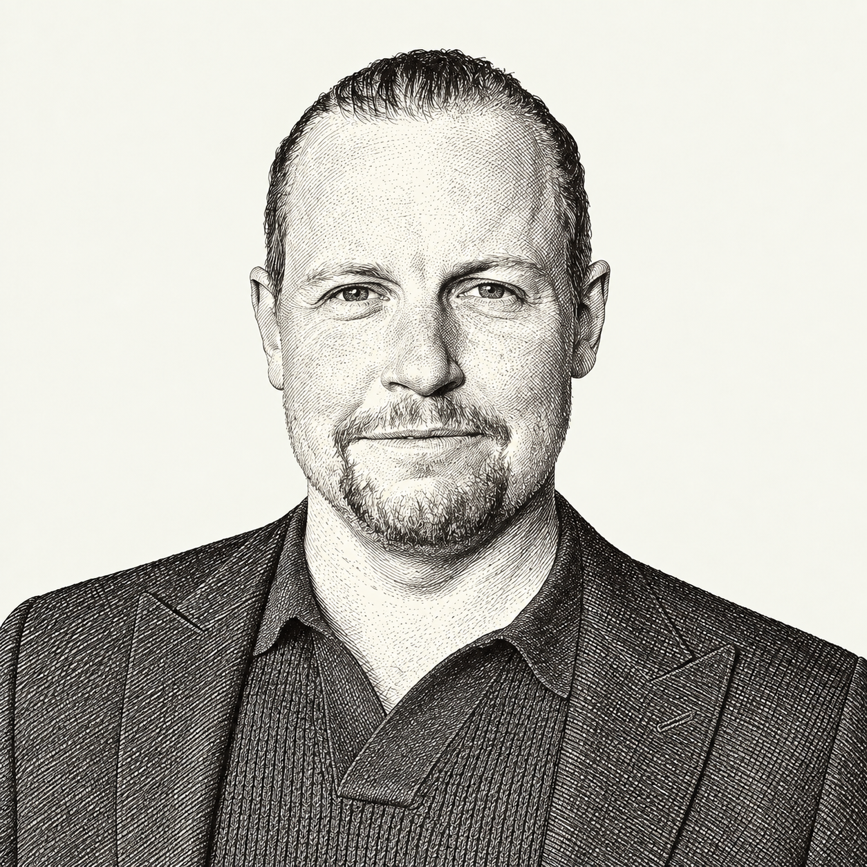 Copperplate portrait of Jeremy McDaniels